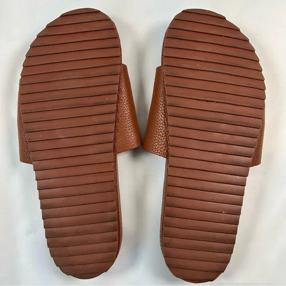 Anthropologie Pebbled Brown Leather Kimbra Slide Sandals Women's Size 11 - Picture 9 of 9